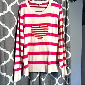 Striped Pink and White Heart Sweater